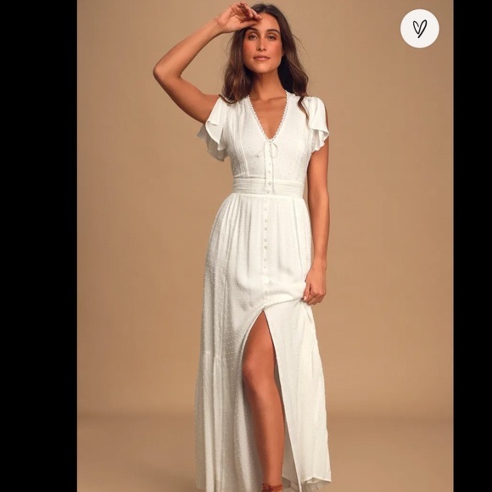 Completely In Love White Swiss Dot Button-Front Maxi Dress